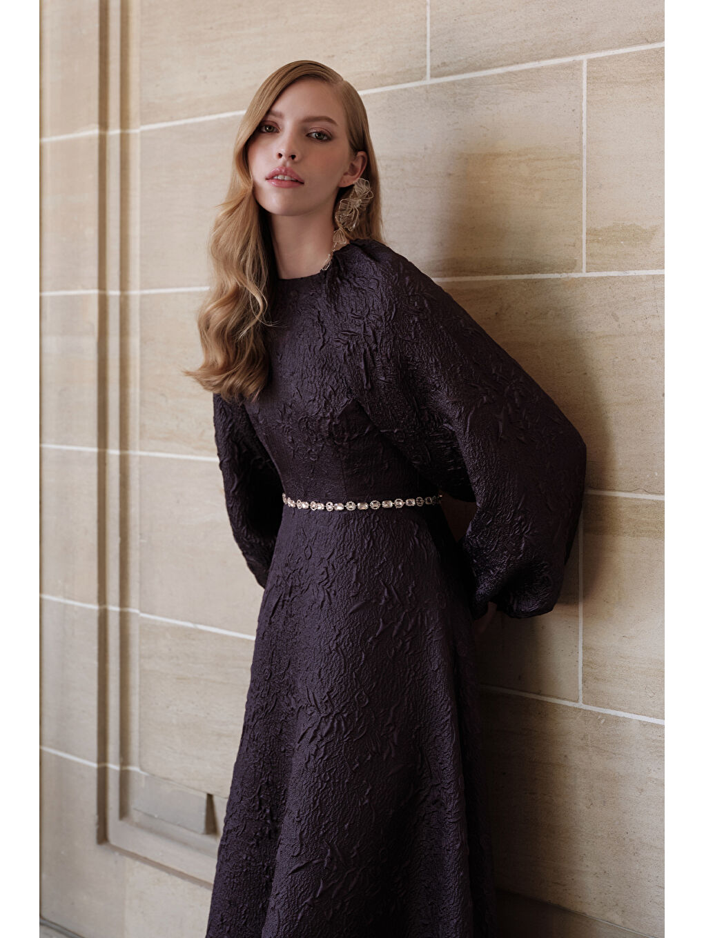 Jakar Organze Abiye Elbise Mor-1