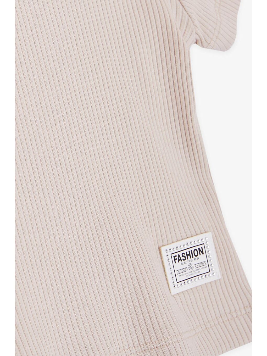 Kız Çocuk Crop Tişört Omuzu Açık Detaylı Fitilli Bej (9-14 Yaş)-3