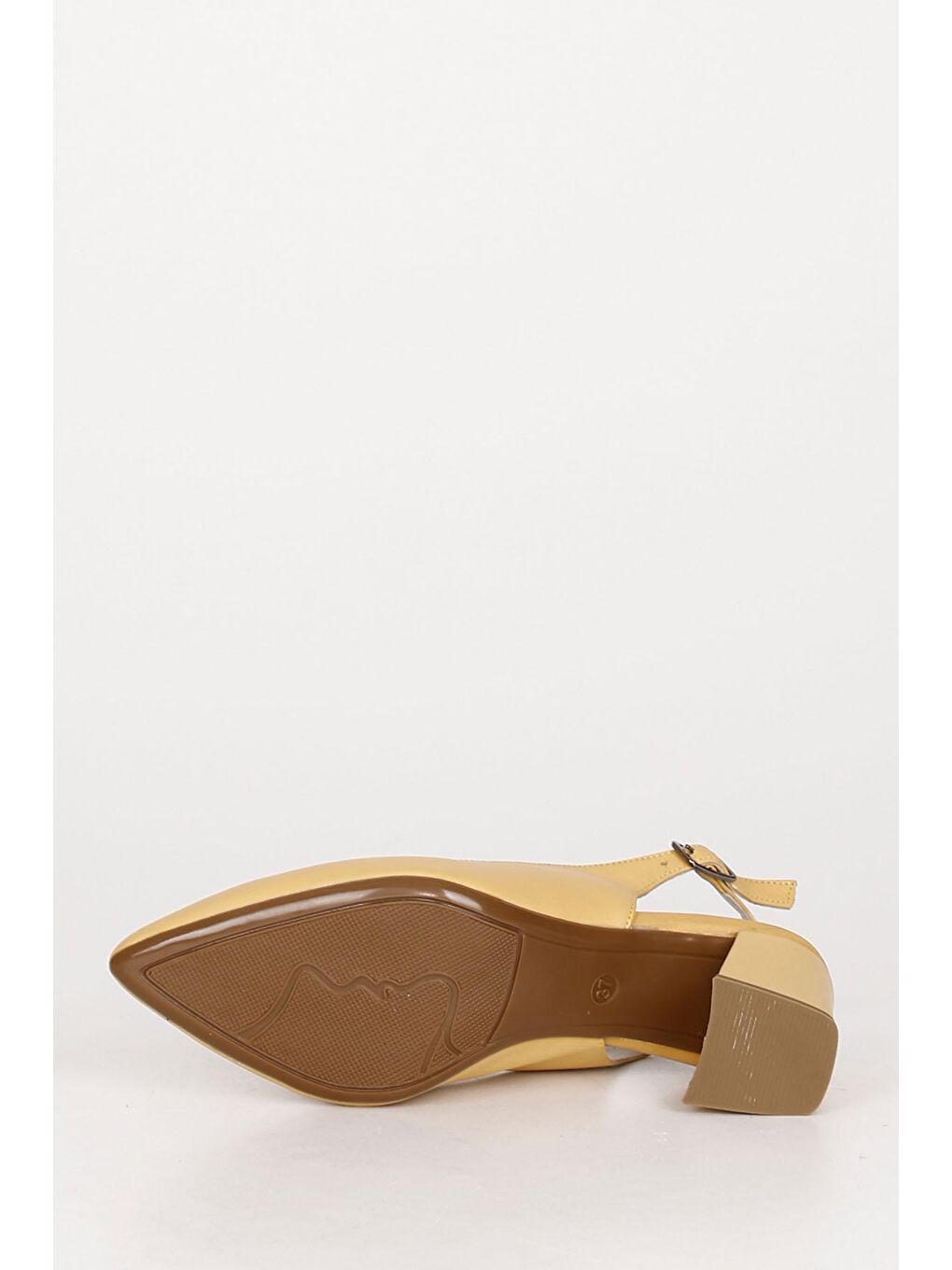 Sarı HARDAL SARI  Hakiki Deri Sivri Burun Orta Kalın Topuklu Arkası Açık Kadın Yazlık Ayakkabı 24118-7