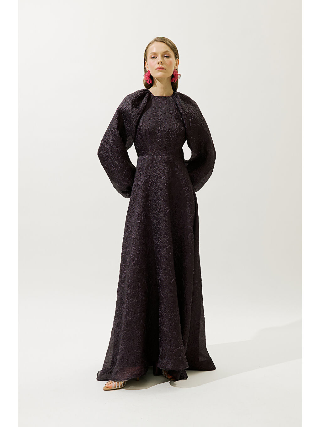 Jakar Organze Abiye Elbise Mor-2