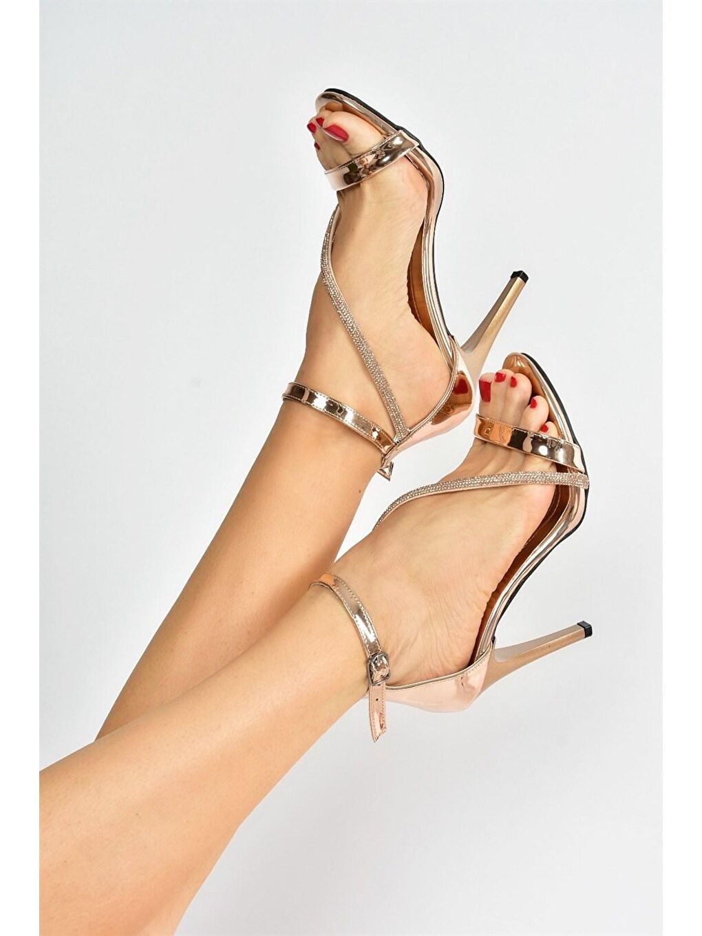 Sarı M2510051 Bronz Kadın Topuklu Ayakkabı-4