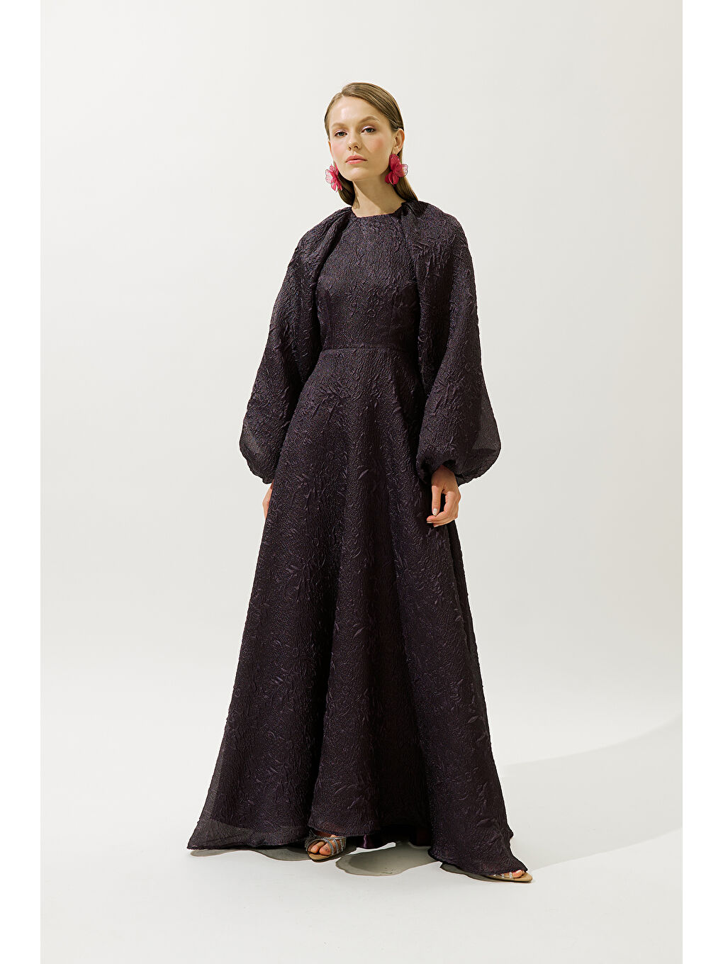 Jakar Organze Abiye Elbise Mor-3