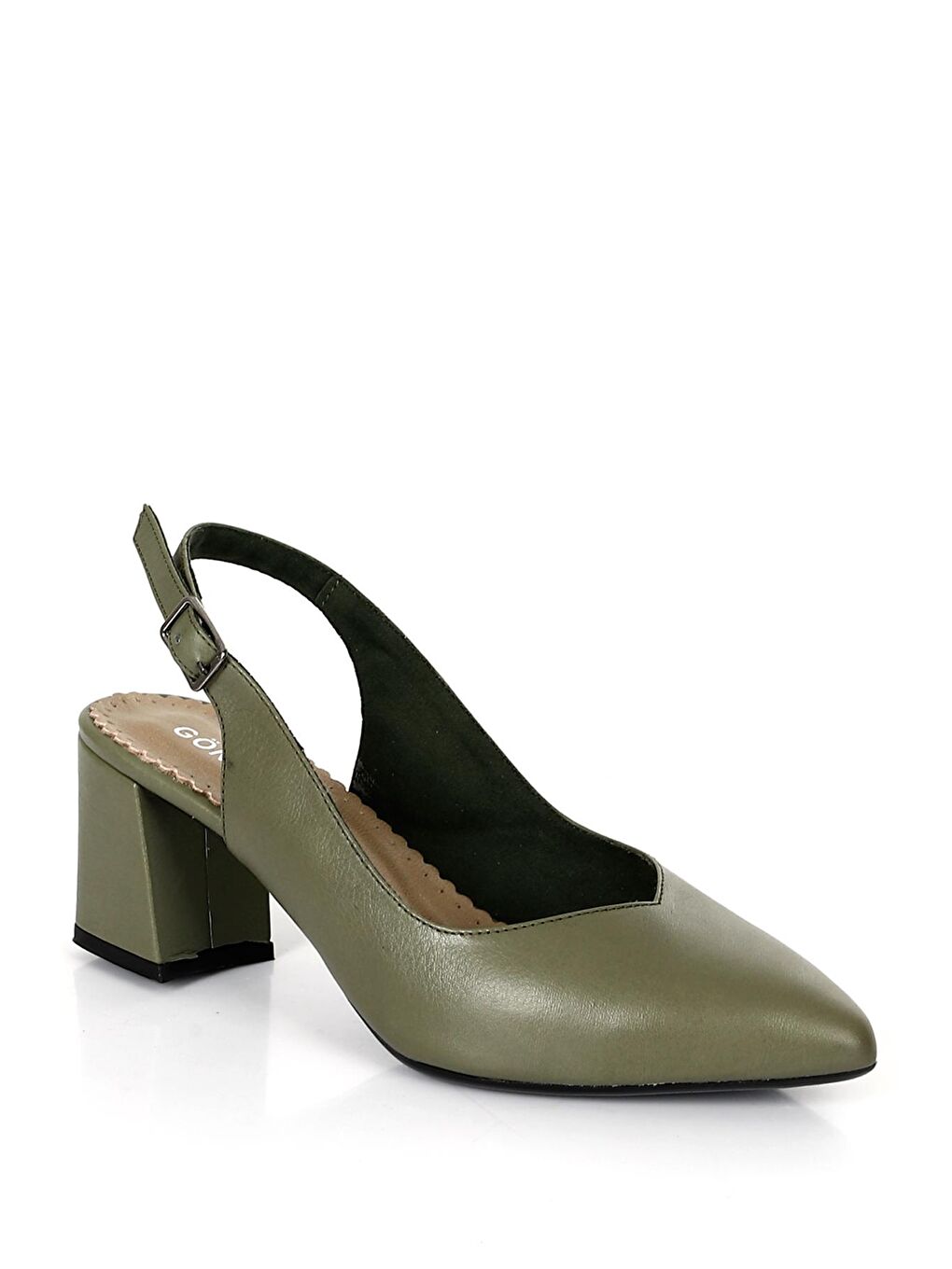 HAKİ  Hakiki Deri Sivri Burun Orta Kalın Topuklu Arkası Açık Kadın Yazlık Ayakkabı 24118-5