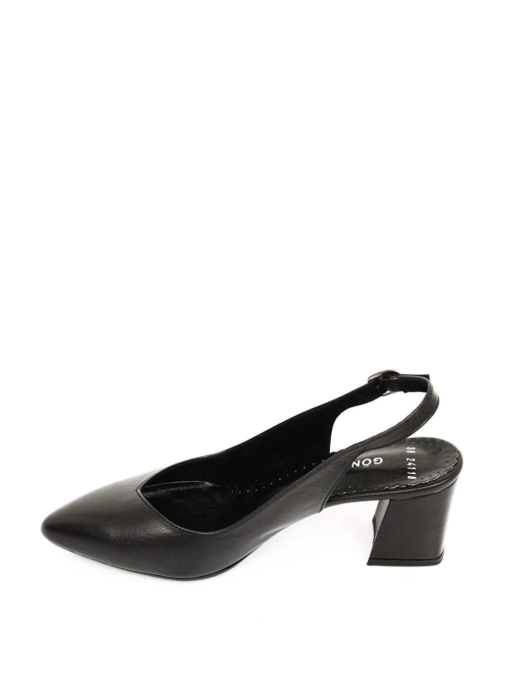 Siyah SİYAH  Hakiki Deri Sivri Burun Orta Kalın Topuklu Arkası Açık Kadın Yazlık Ayakkabı 24118-6