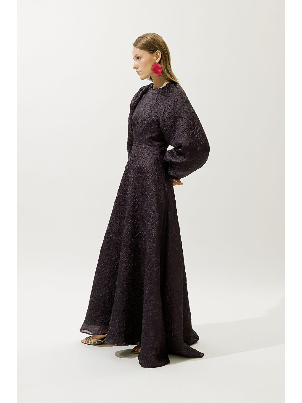 Jakar Organze Abiye Elbise Mor-5