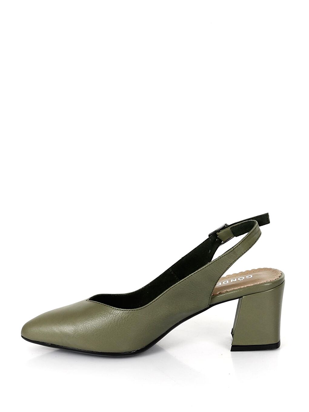 HAKİ  Hakiki Deri Sivri Burun Orta Kalın Topuklu Arkası Açık Kadın Yazlık Ayakkabı 24118-6