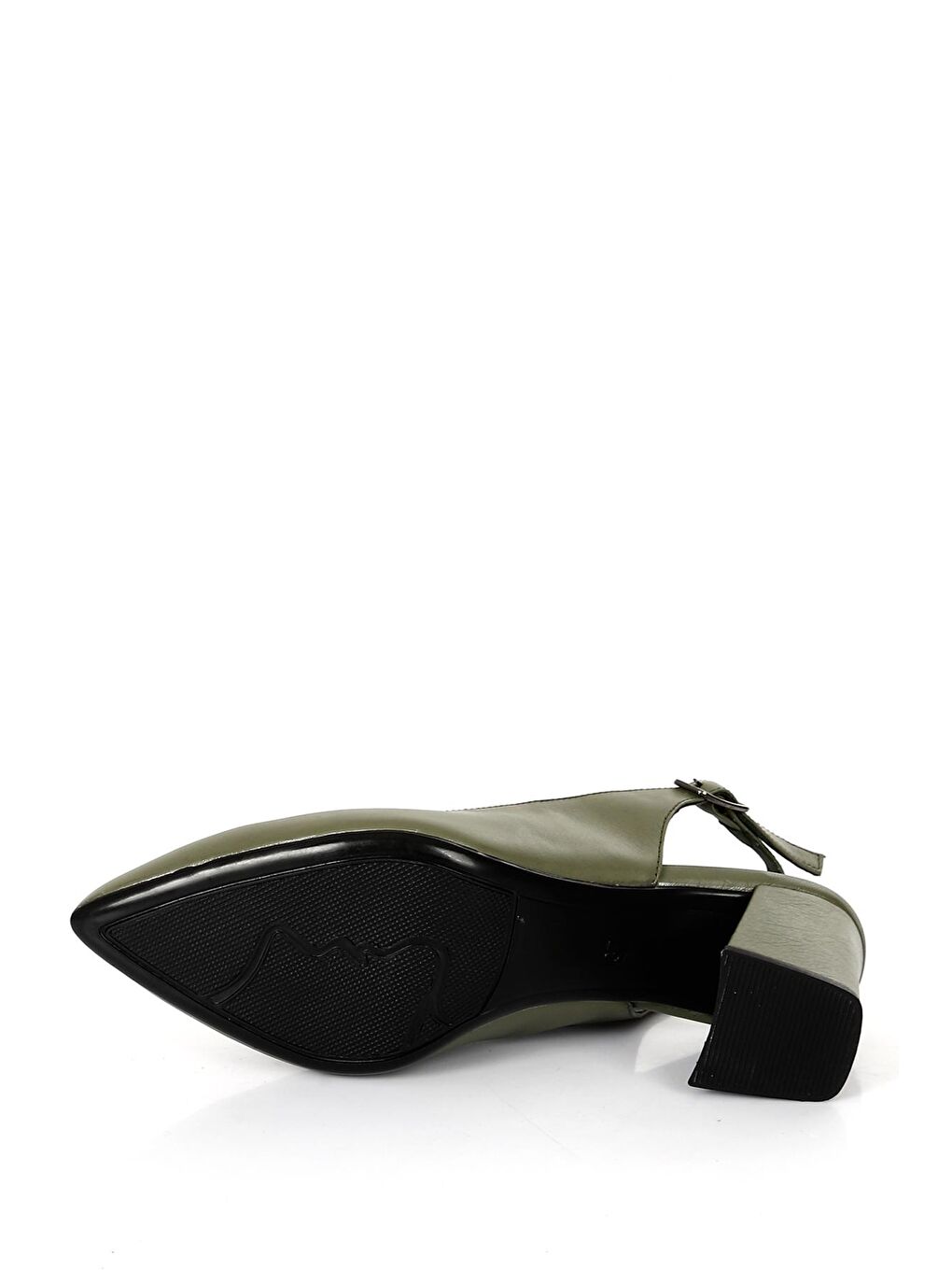 HAKİ  Hakiki Deri Sivri Burun Orta Kalın Topuklu Arkası Açık Kadın Yazlık Ayakkabı 24118-7