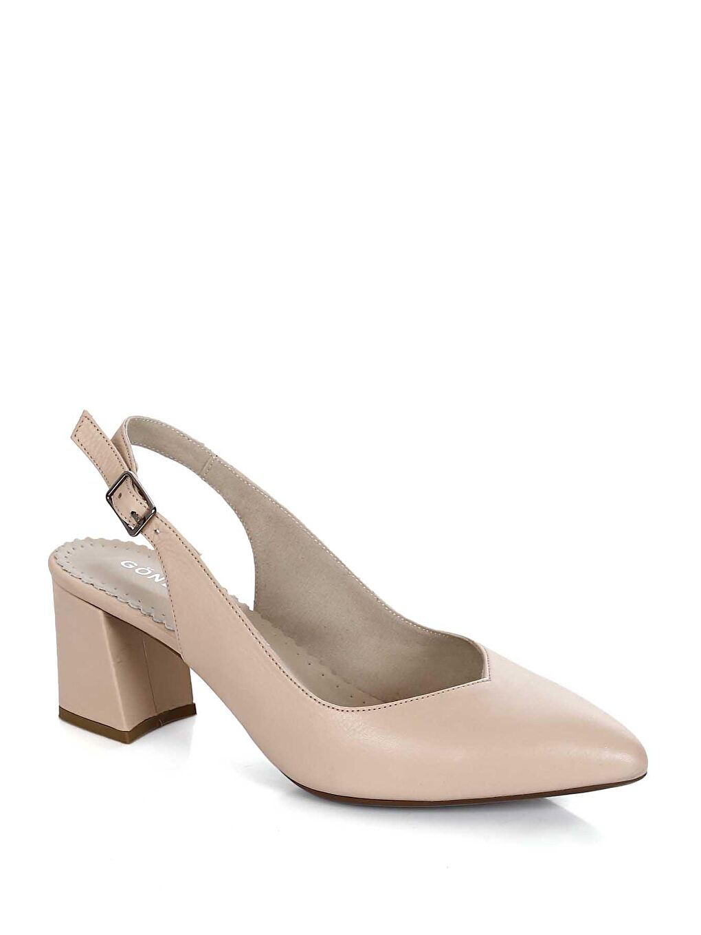 Bej TEN  Hakiki Deri Sivri Burun Orta Kalın Topuklu Arkası Açık Kadın Yazlık Ayakkabı 24118-5