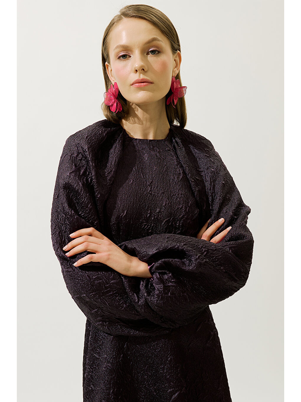 Jakar Organze Abiye Elbise Mor-6