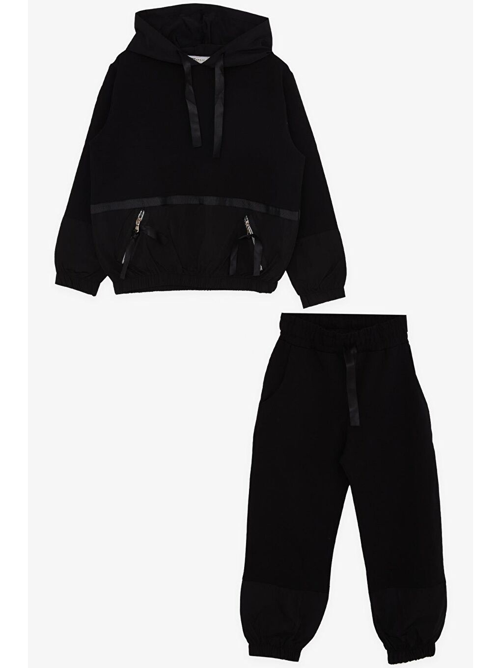 Kız Çocuk Eşofman Takımı Fermuar Aksesuarlı Siyah (11 Yaş)