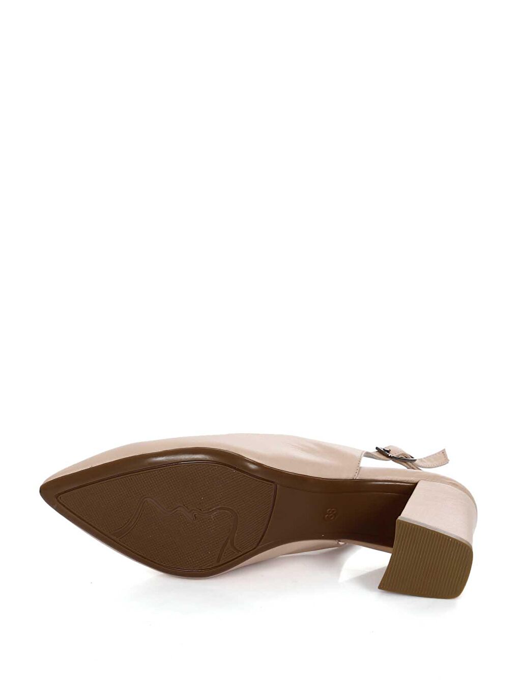 Bej TEN  Hakiki Deri Sivri Burun Orta Kalın Topuklu Arkası Açık Kadın Yazlık Ayakkabı 24118-7