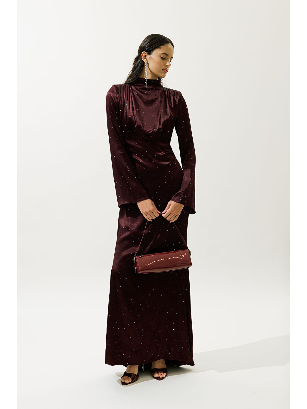 Mıla Taşlı Abiye Elbise Bordo