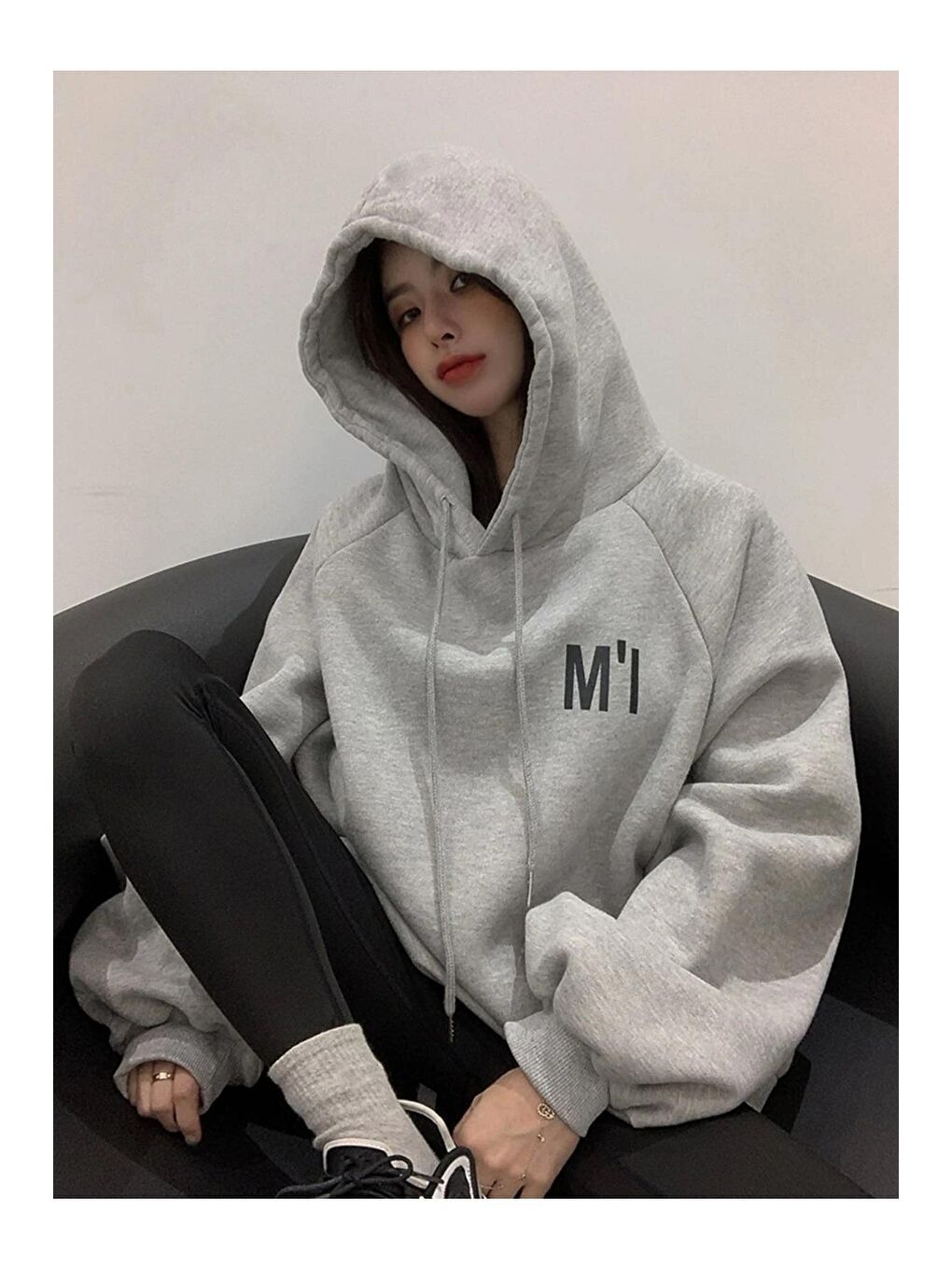Kadın Gri Oversize M'ı Baskılı Sweatshirt-4