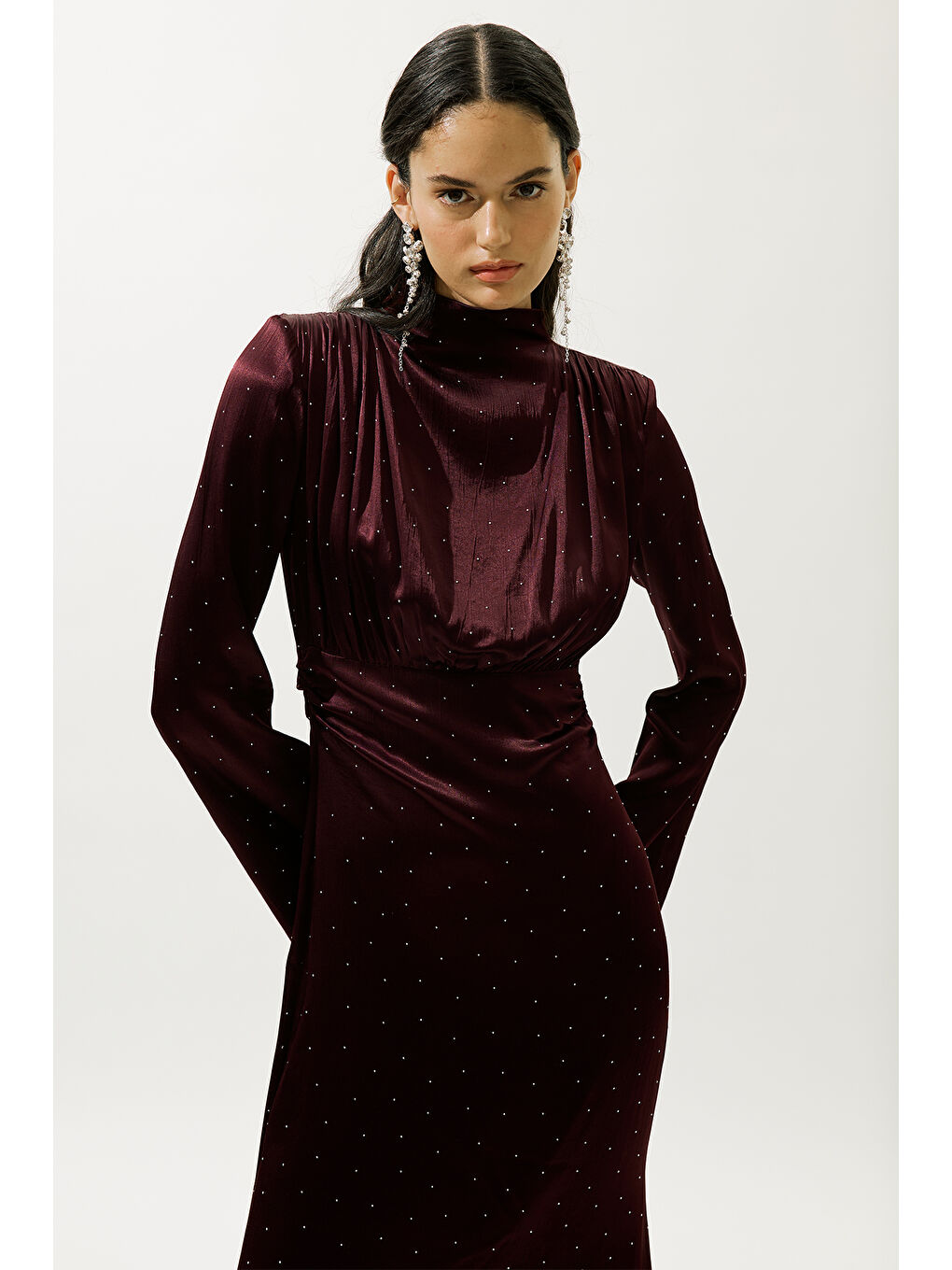 Mıla Taşlı Abiye Elbise Bordo-1