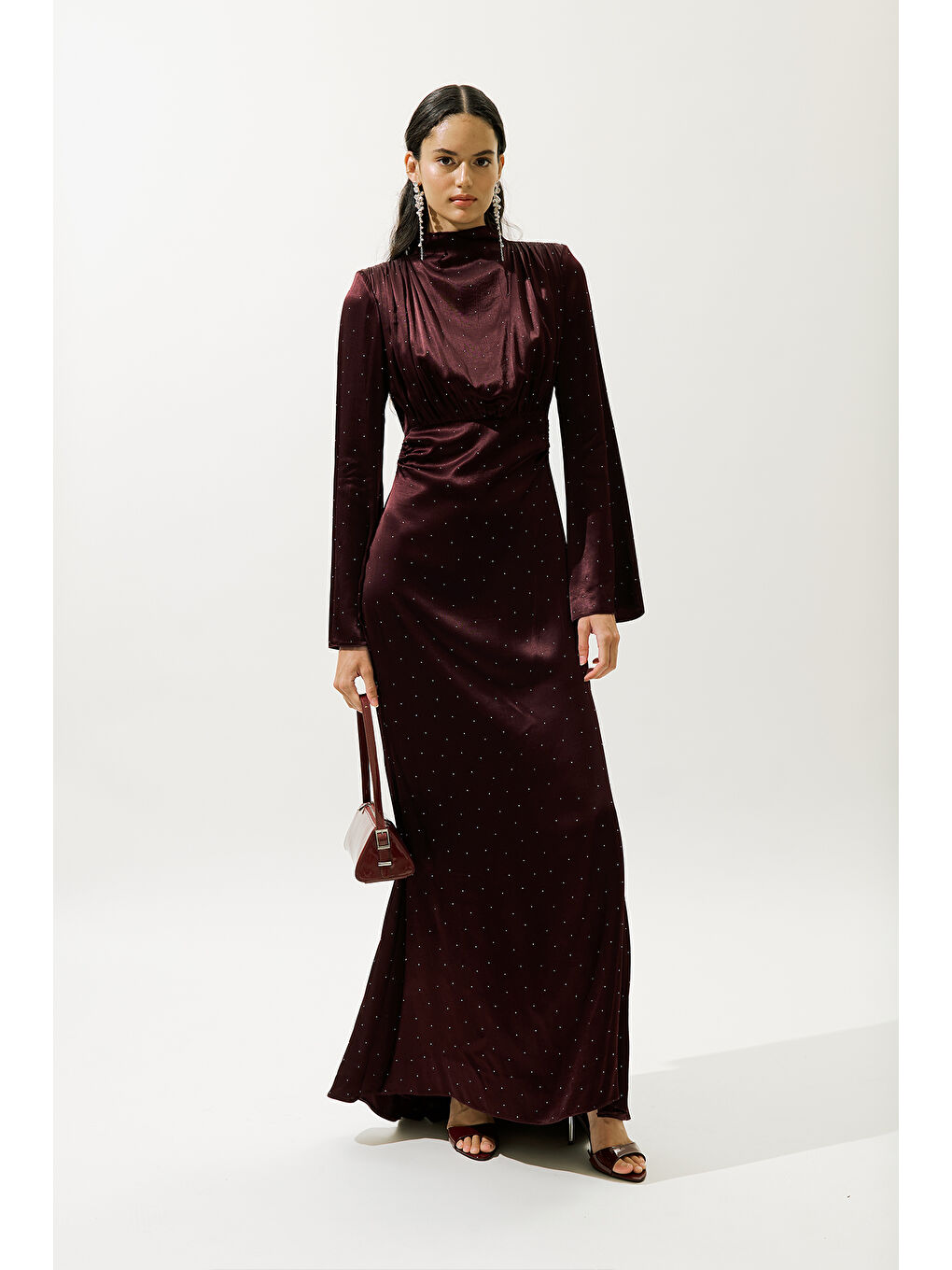 Mıla Taşlı Abiye Elbise Bordo-2