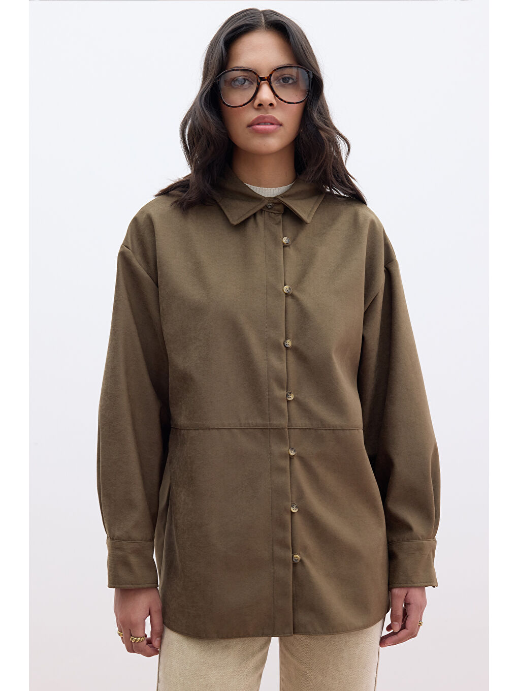 Suni Süet Gömlek Haki-3