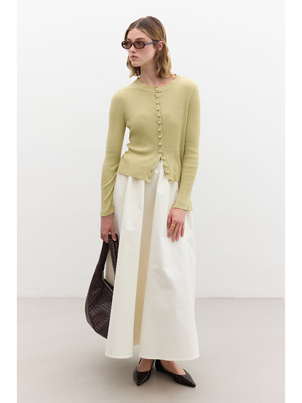 Küçük Düğmeli Triko Hırka Sarı-1