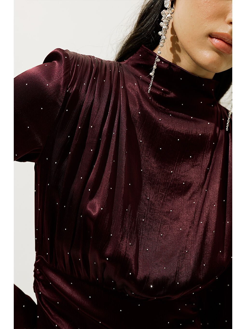 Mıla Taşlı Abiye Elbise Bordo-3