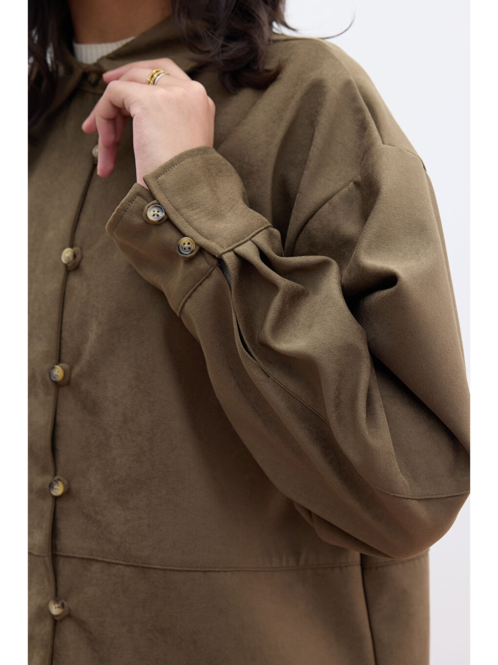 Suni Süet Gömlek Haki-4