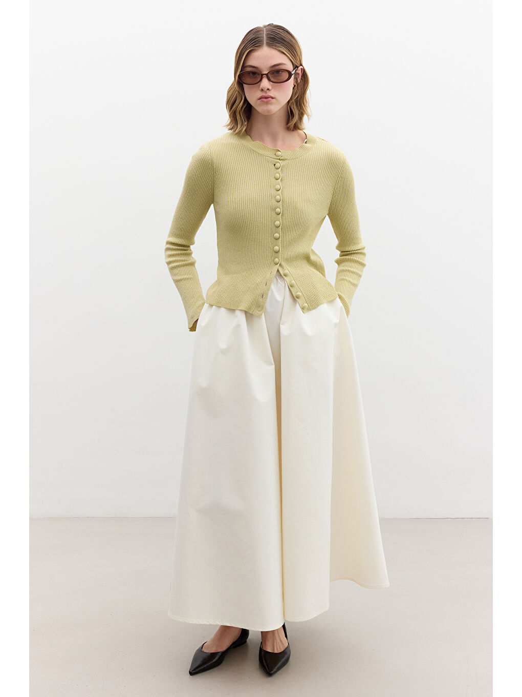 Küçük Düğmeli Triko Hırka Sarı-2