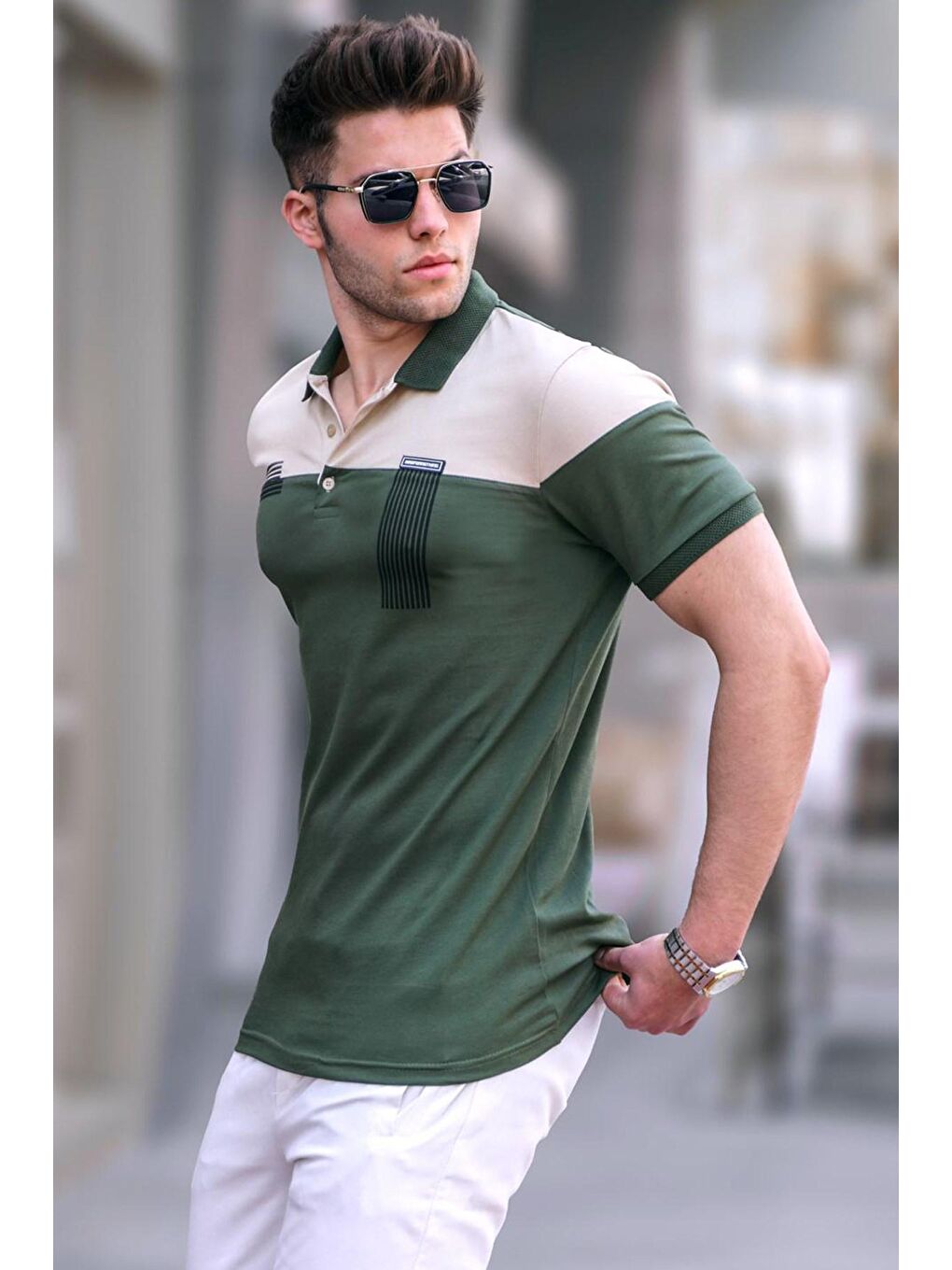 Haki Düğmeli Polo Yaka Erkek Tişört 5855