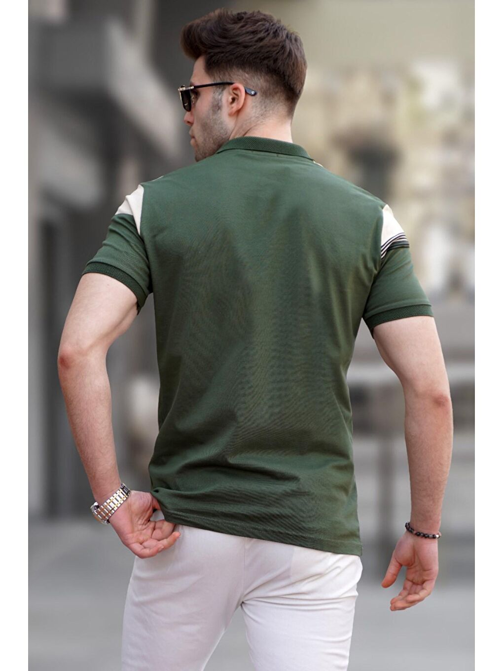 Haki Düğmeli Polo Yaka Erkek Tişört 5855-1