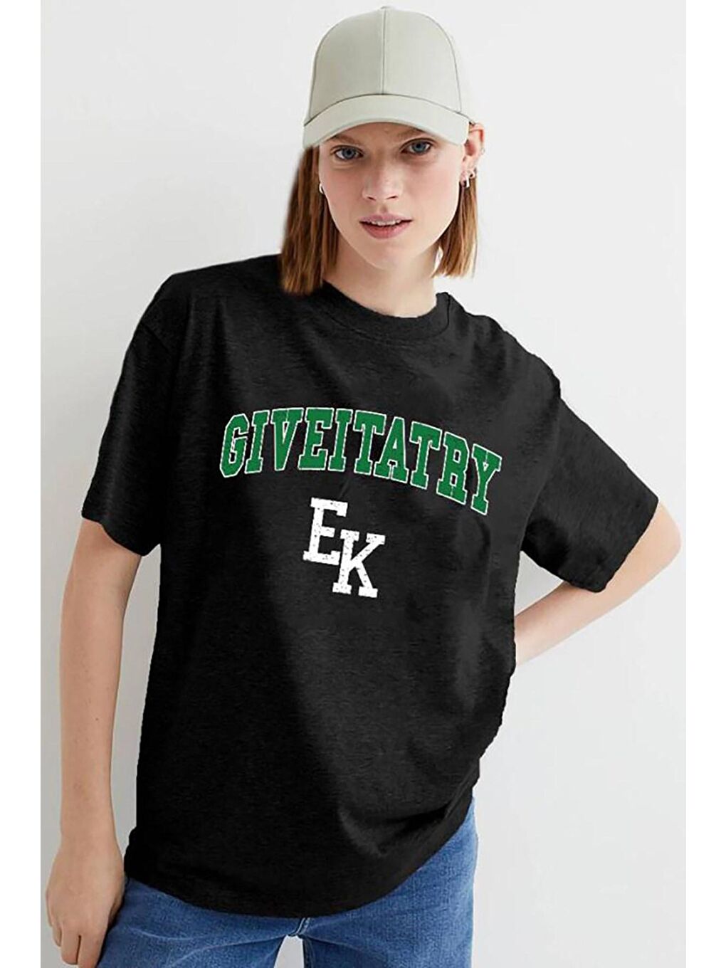 Kadın Siyah Baskılı Oversize Tişört Mg1318-1