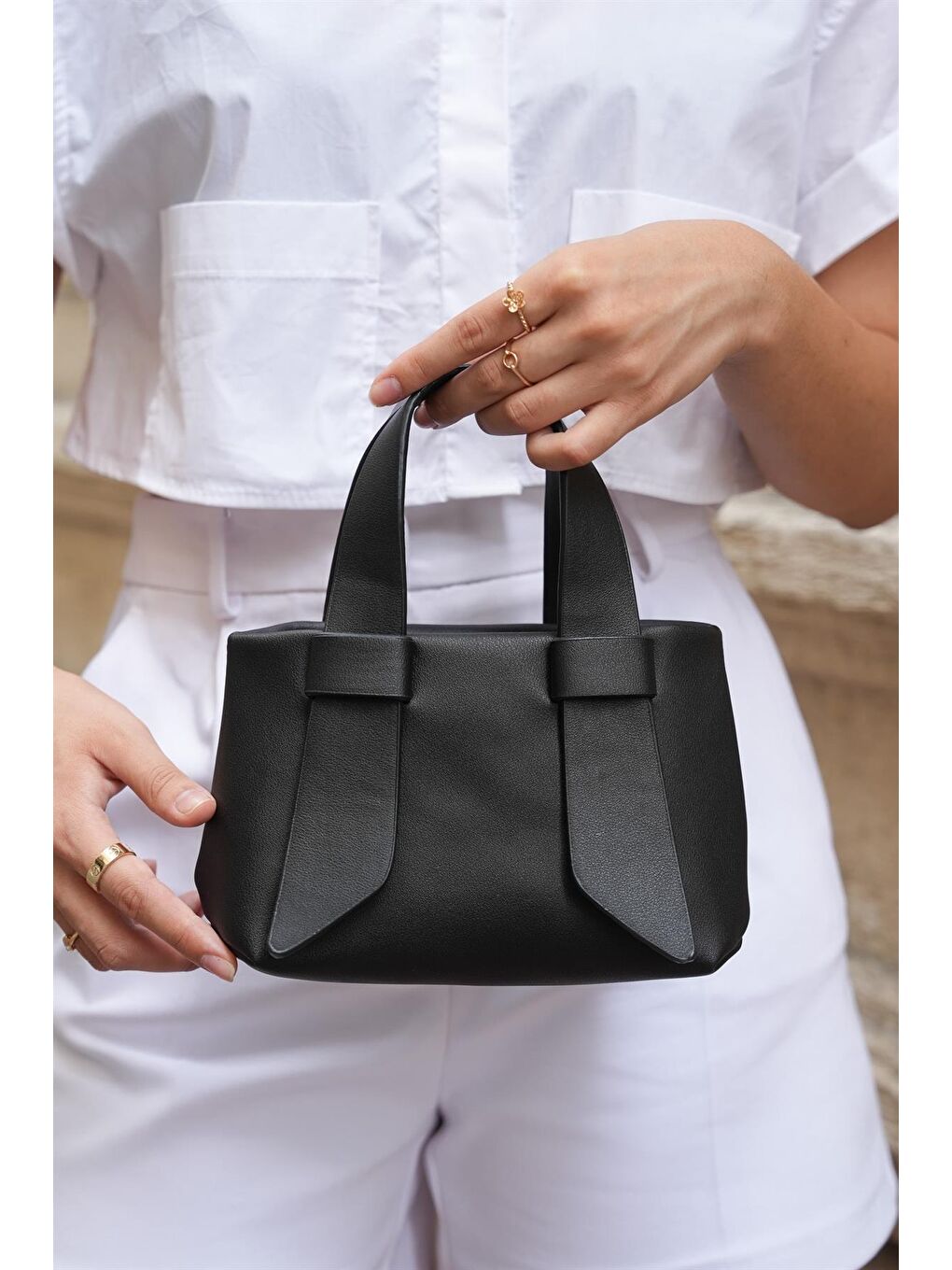 Çift Saplı Askılı Omuz Çantası Siyah