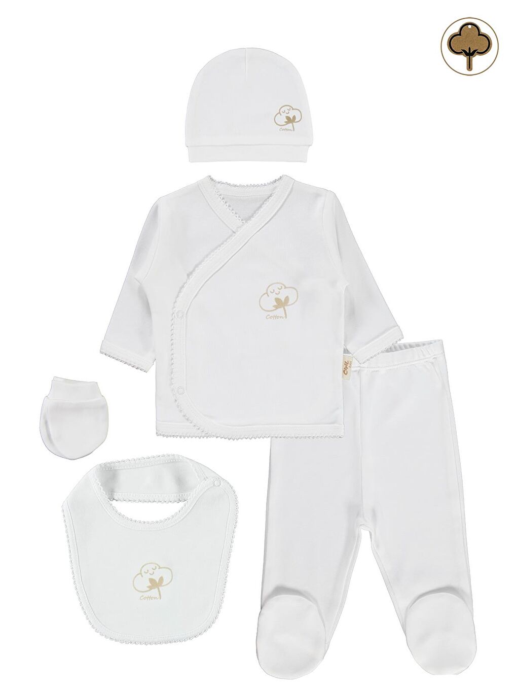 Baby Organik Pamuklu 5 Li Zıbın Takımı - Ekru 0-1 Ay-1