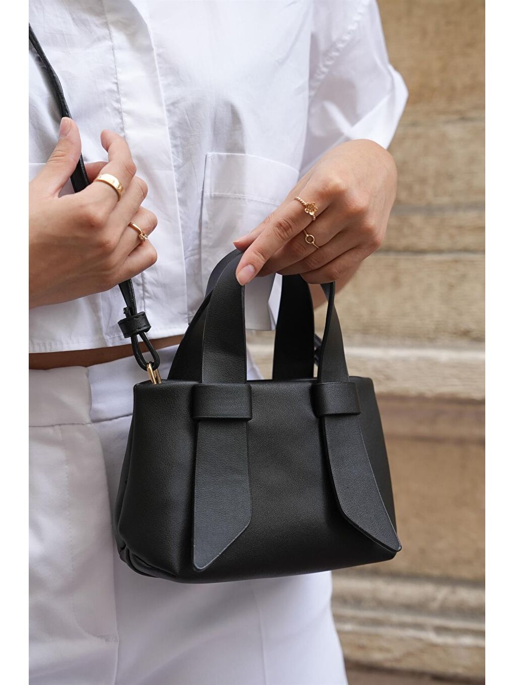 Çift Saplı Askılı Omuz Çantası Siyah-1