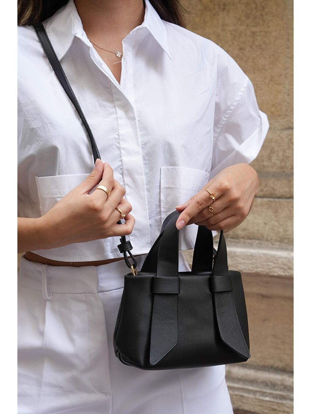 Çift Saplı Askılı Omuz Çantası Siyah-2