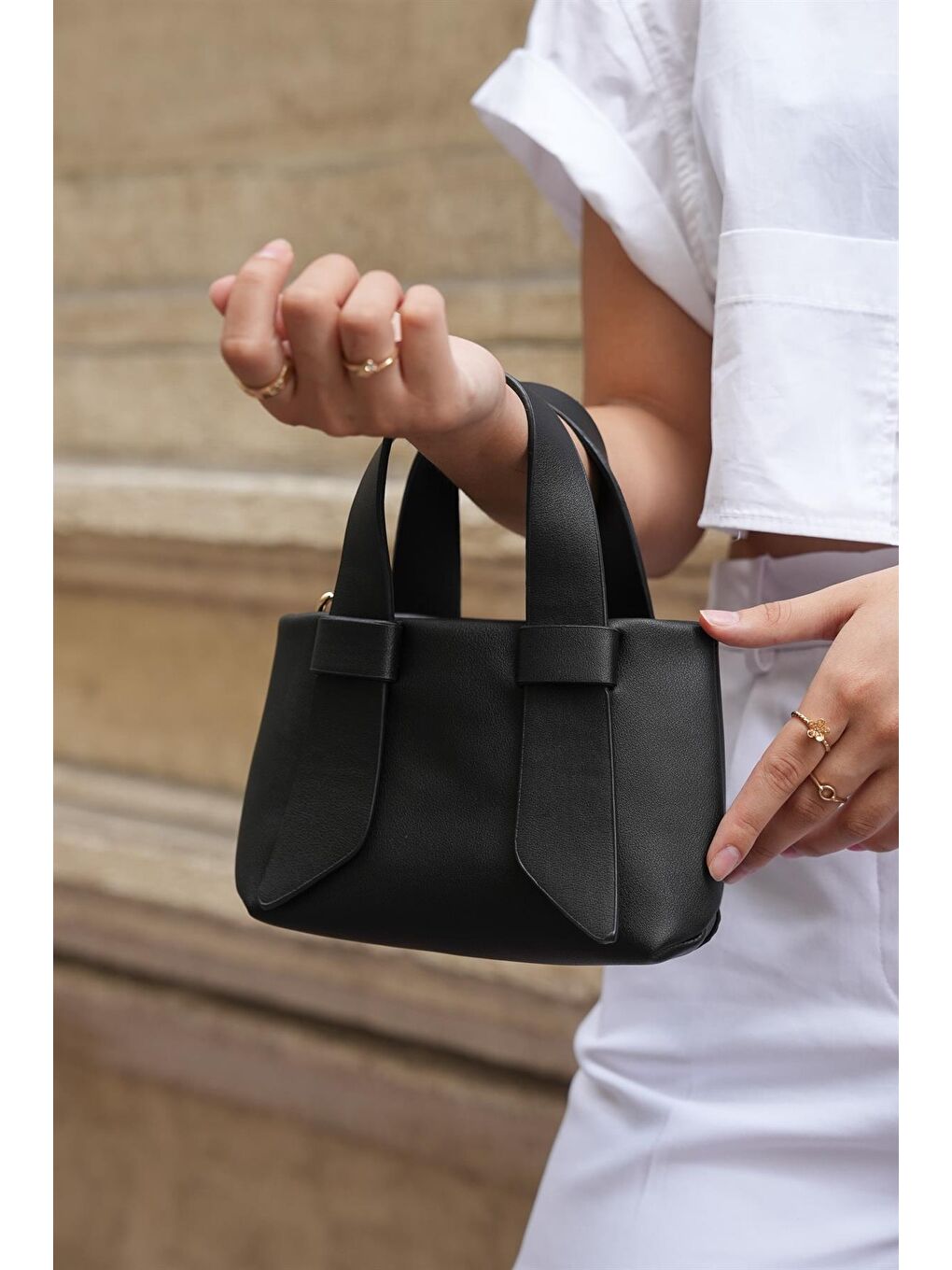 Çift Saplı Askılı Omuz Çantası Siyah-3