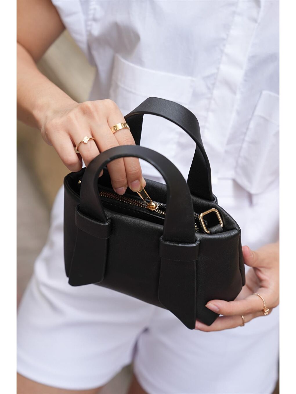 Çift Saplı Askılı Omuz Çantası Siyah-4