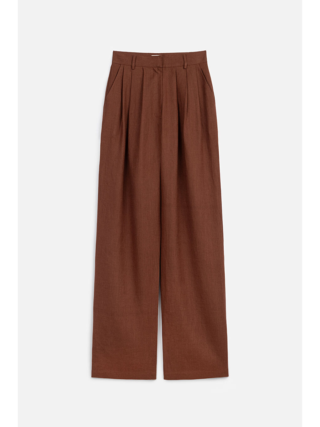 Turuncu Keten Pileli Geniş Pantolon Bakır-1