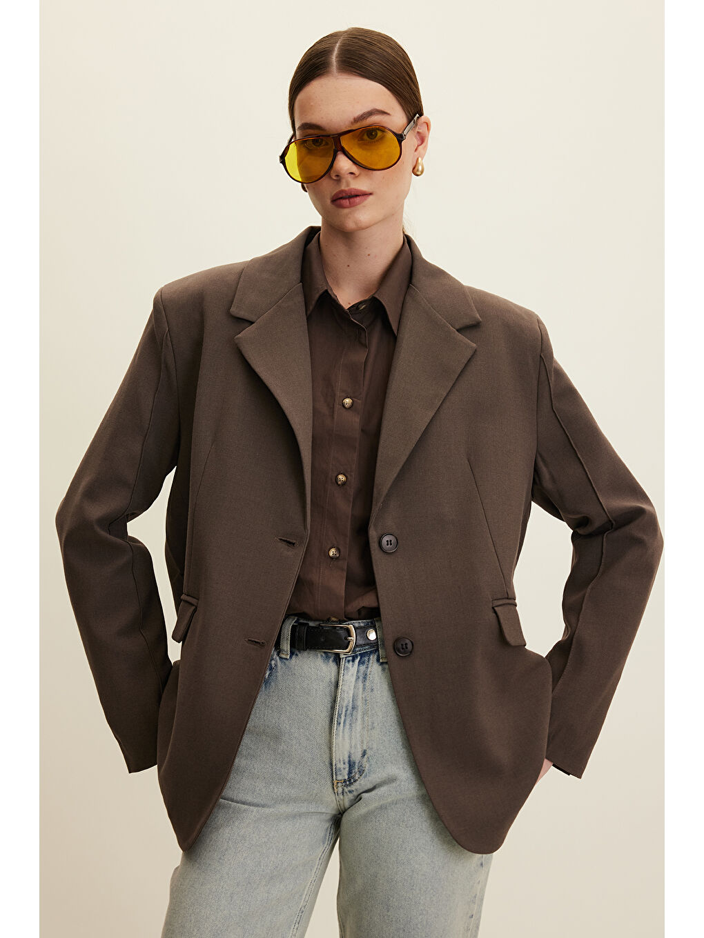 Bej Klasik Kesim Blazer Ceket Vizon