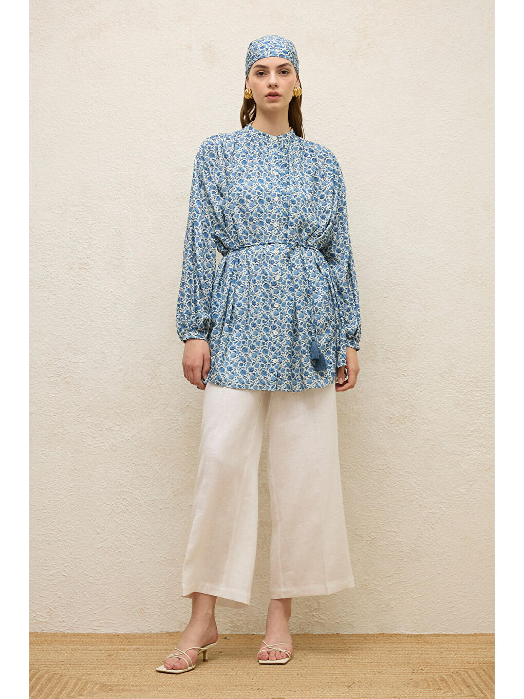 Viskon Desenli Tunik Rose Mavi-1