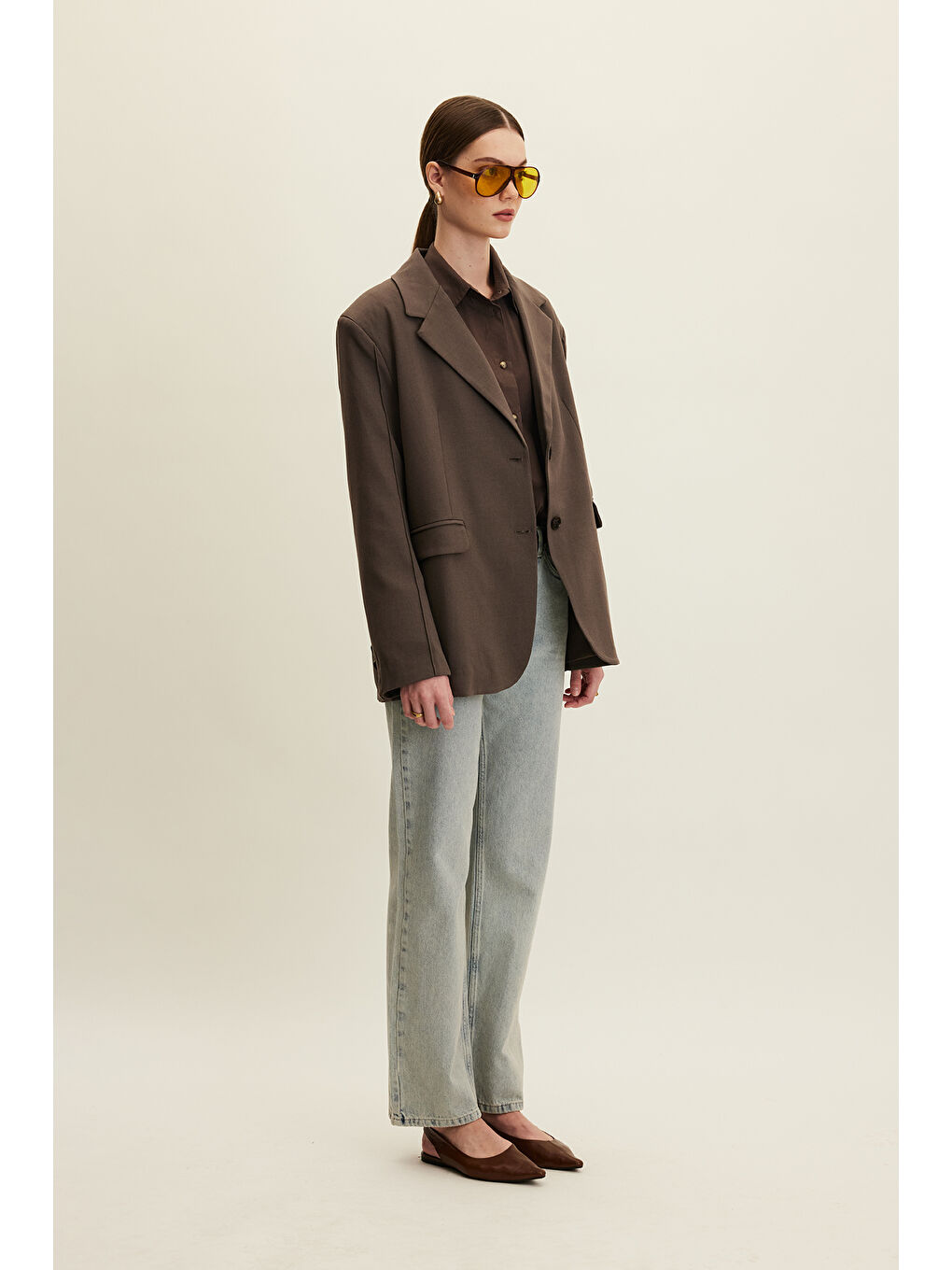 Bej Klasik Kesim Blazer Ceket Vizon-3