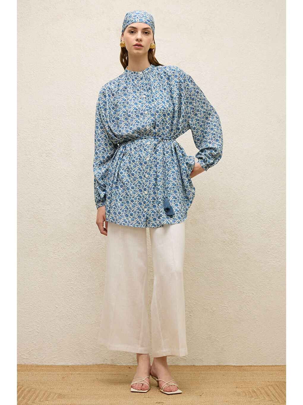 Viskon Desenli Tunik Rose Mavi-2