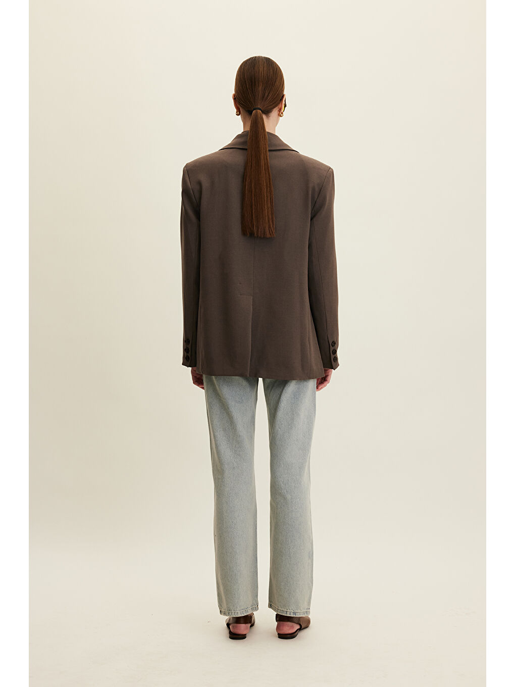 Bej Klasik Kesim Blazer Ceket Vizon-4