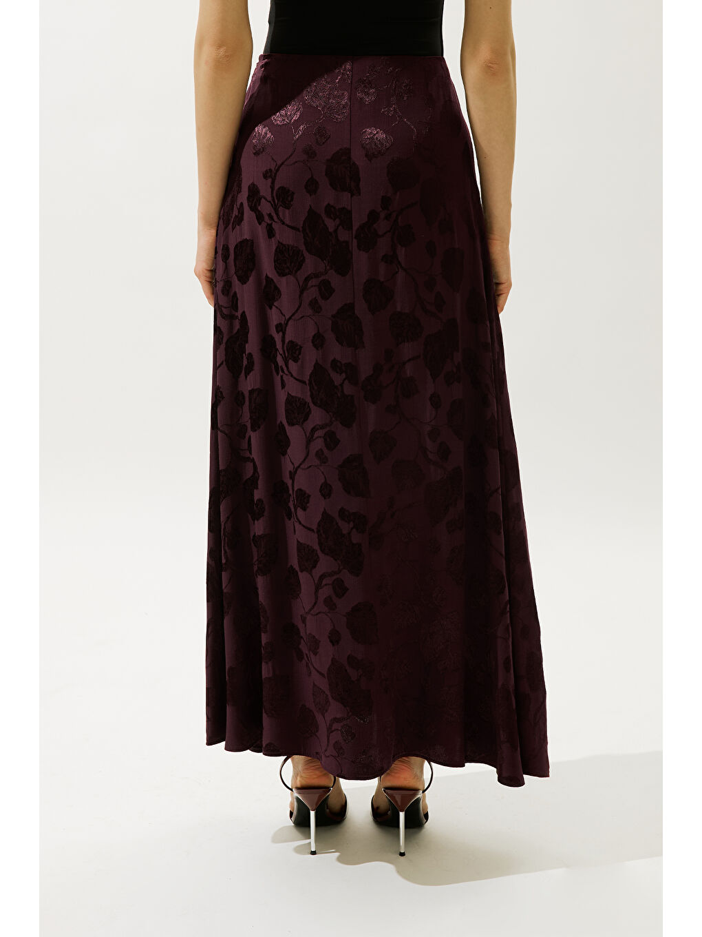 Jakarlı Saten Etek Bordo-6