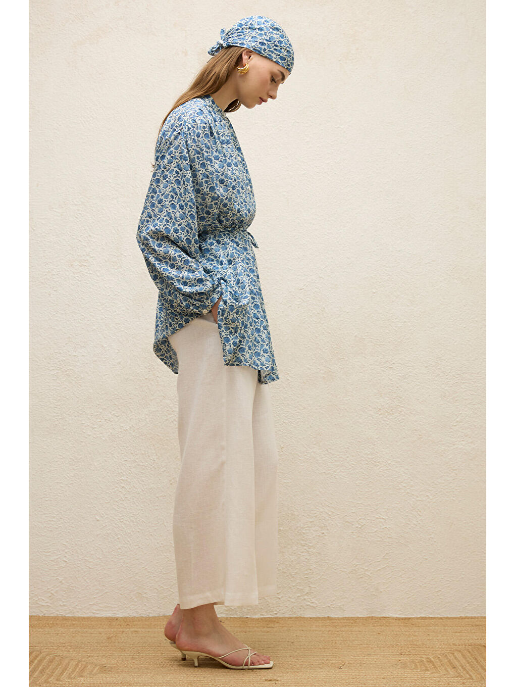 Viskon Desenli Tunik Rose Mavi-6