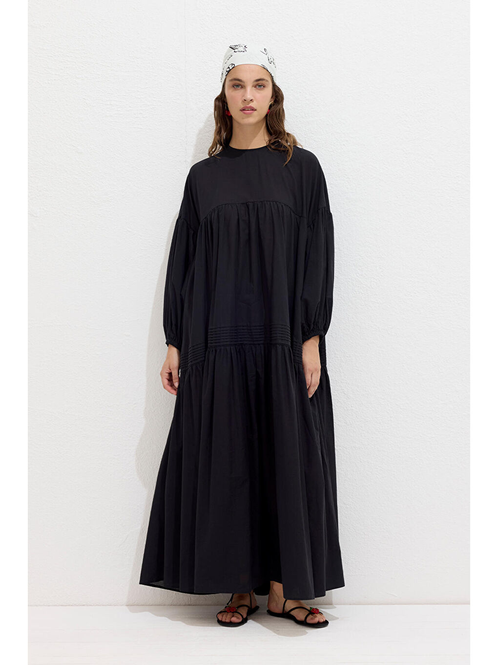 Büzgülü Oversize Vual Elbise Siyah-2