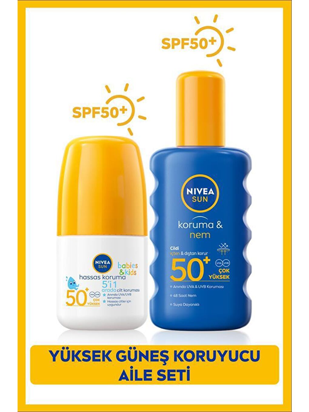 NIVEA Şeffaf SUN Çocuklar İçin Hassas Güneş Koruyucu Roll-on 50 ml ve Güneş Spreyi 200 ml, Plaj Çantası Hediye