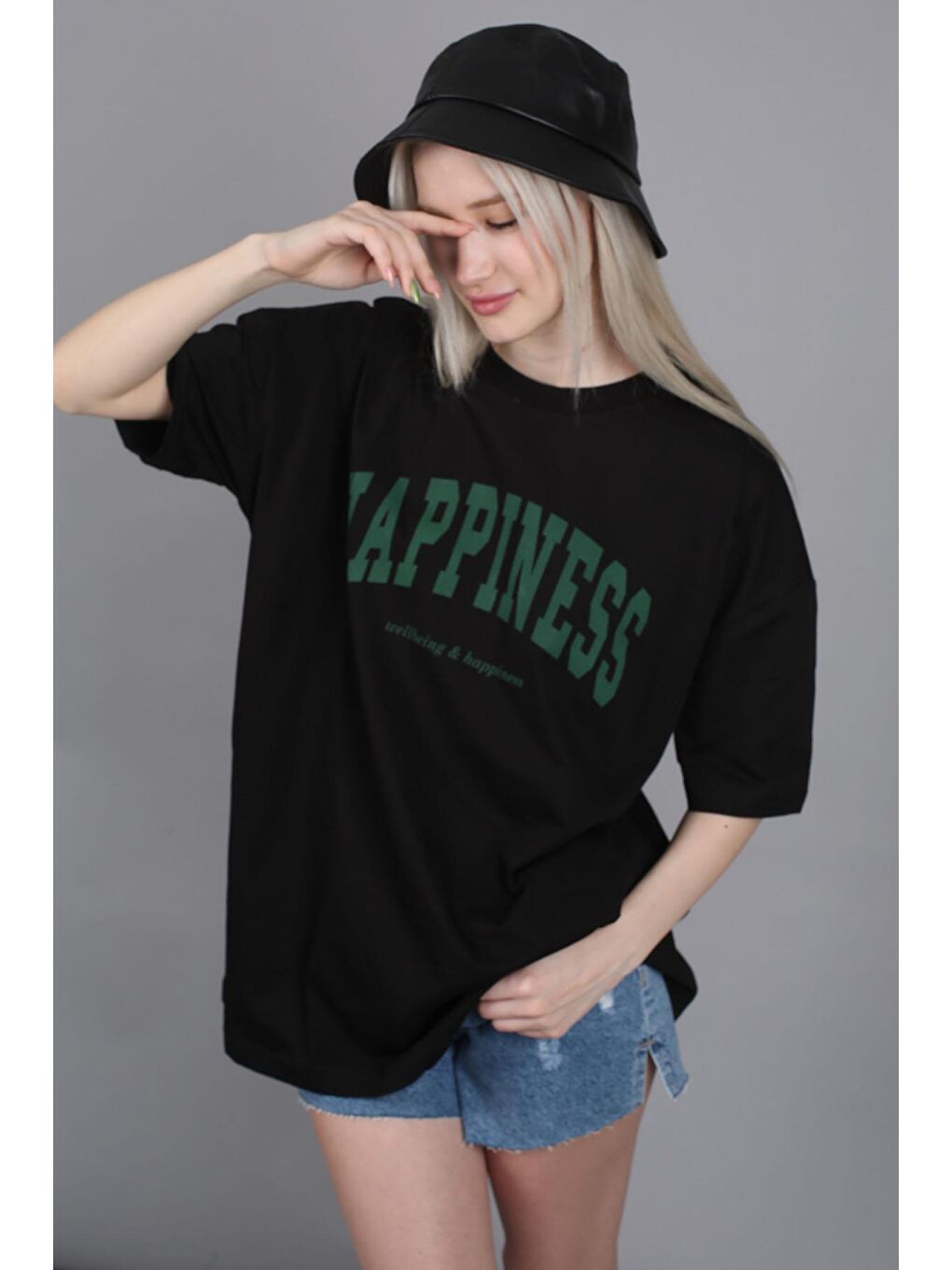 Kadın Siyah Baskılı Oversize Tişört Mg1230