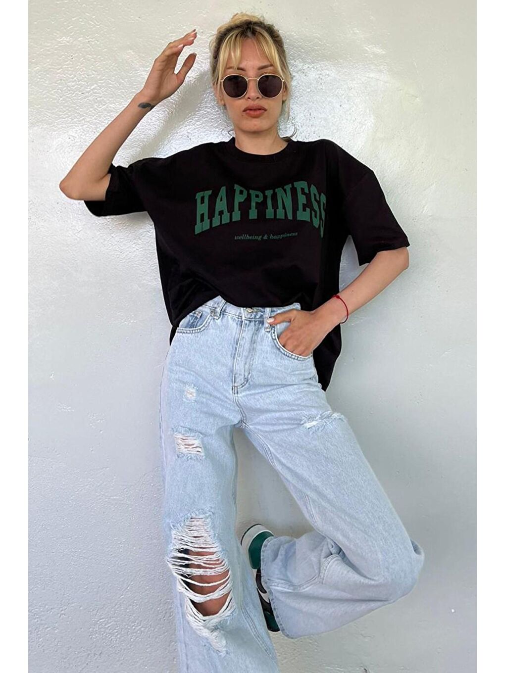 Kadın Siyah Baskılı Oversize Tişört Mg1230-3