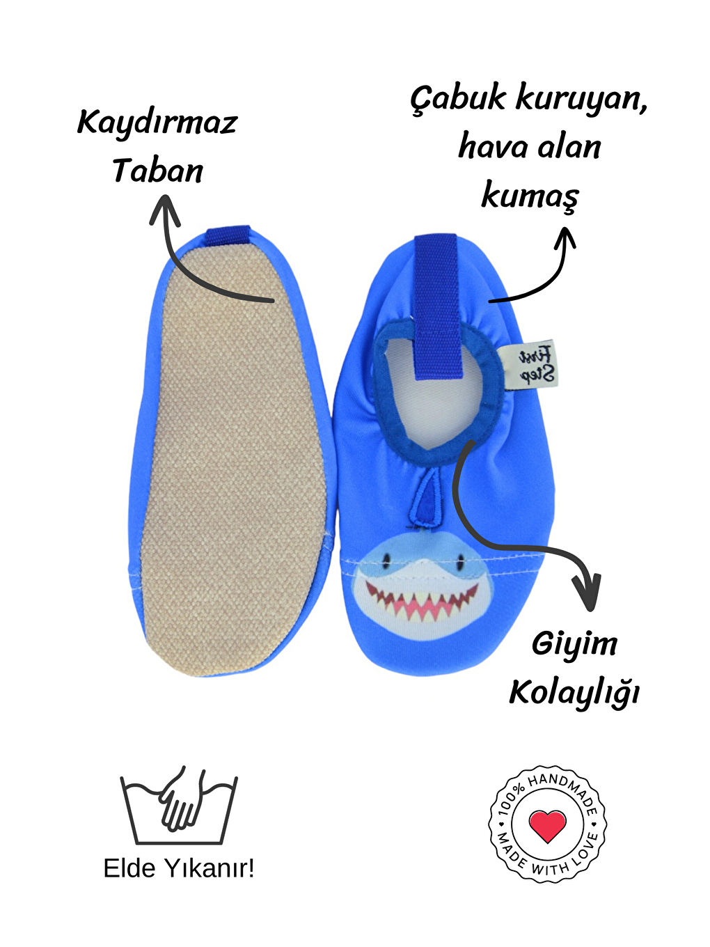 First Step 3 Boyutlu Köpekbalığı Lacivert Erkek Çocuk Kaydırmaz Taban Havuz ve Deniz Patiği-F-9011 - 2
