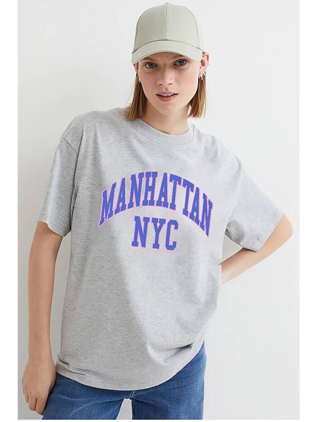 Kadın Gri Baskılı Oversize Tişört Mg1231-3