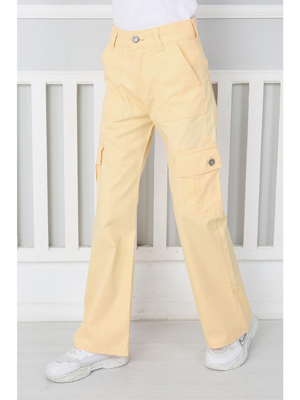 Sarı Kız Çocuk İspanyol Paça Keten Pantolon-1