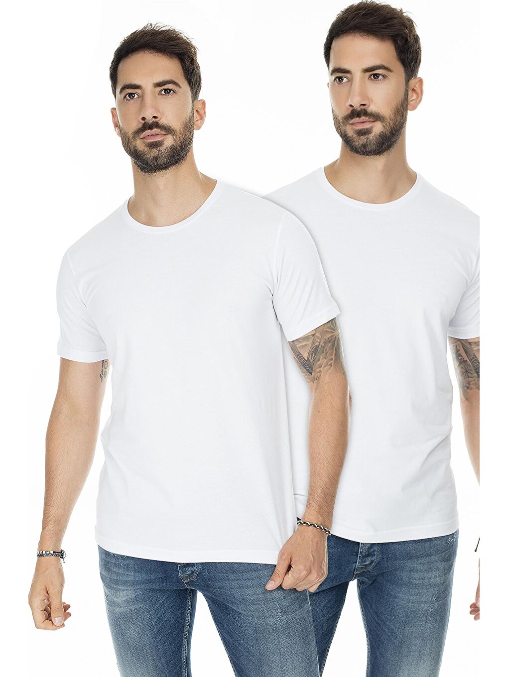 Beyaz Basic Bisiklet Yaka Slim Fit 2  Tişört 5722512O2