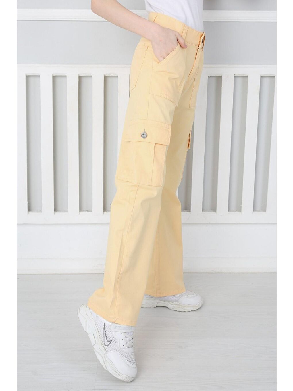 Sarı Kız Çocuk İspanyol Paça Keten Pantolon-2